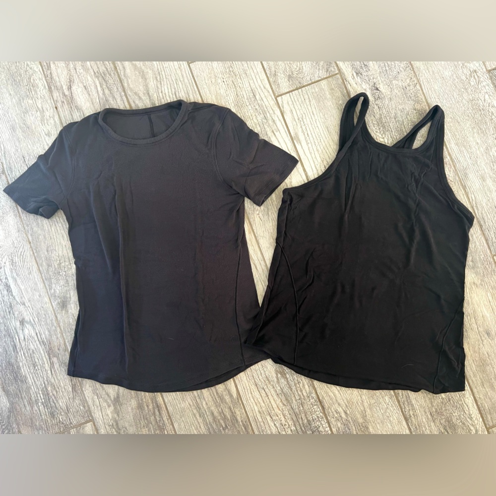 Mix of 3 black Lululemon tops, size 10.